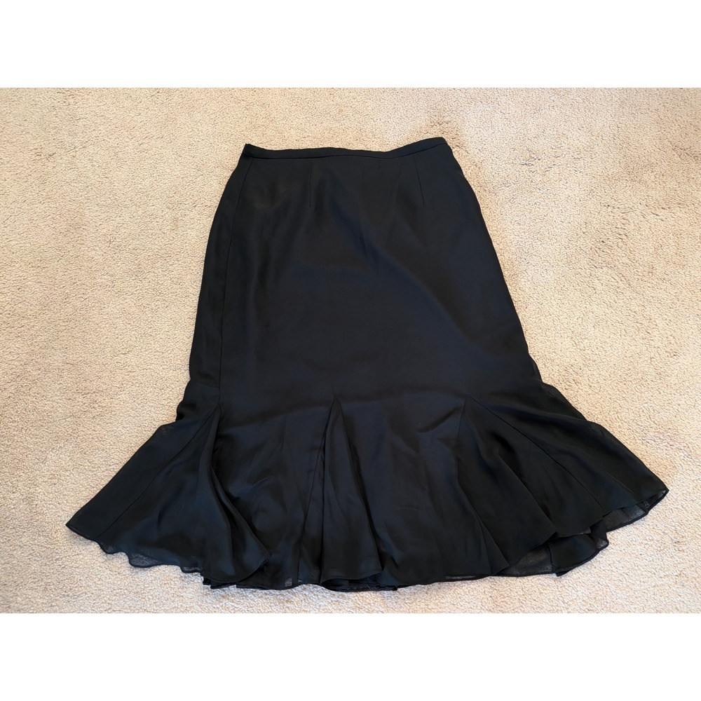 D.W. Studio Black Midi Skirt Trumpet Godet Pleated Flared Hem
